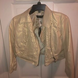 Faux Leather Golden Cream Cropped Jacket